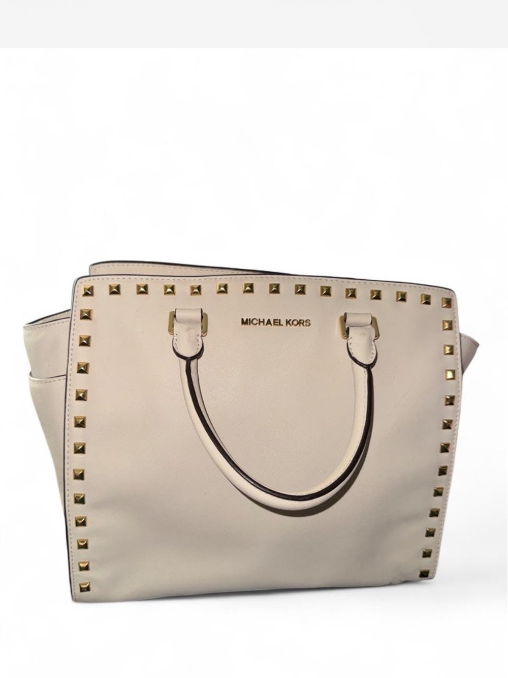 Michael Kors Cream Saffiano Leather Studded Tote